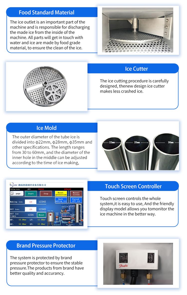 tube ice machine parts เครื่องตัดน้ำแข็งและระบบควบคุม PLC อัจฉริยะ