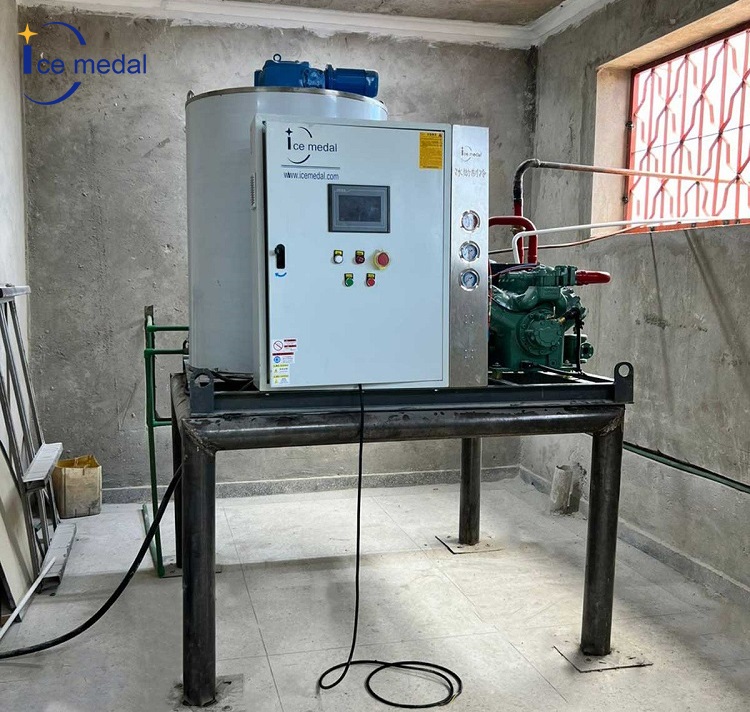 เครื่องทำน้ำแข็งเกล็ดระบายความร้อนด้วยอากาศ 5 ตันที่การประมงแทนซาเนีย