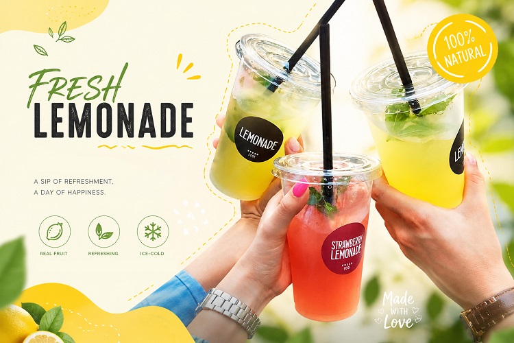 Refreshing fresh lemonade and strawberry lemonade served in clear disposable edible ice cups, ideal for ice plants new business line